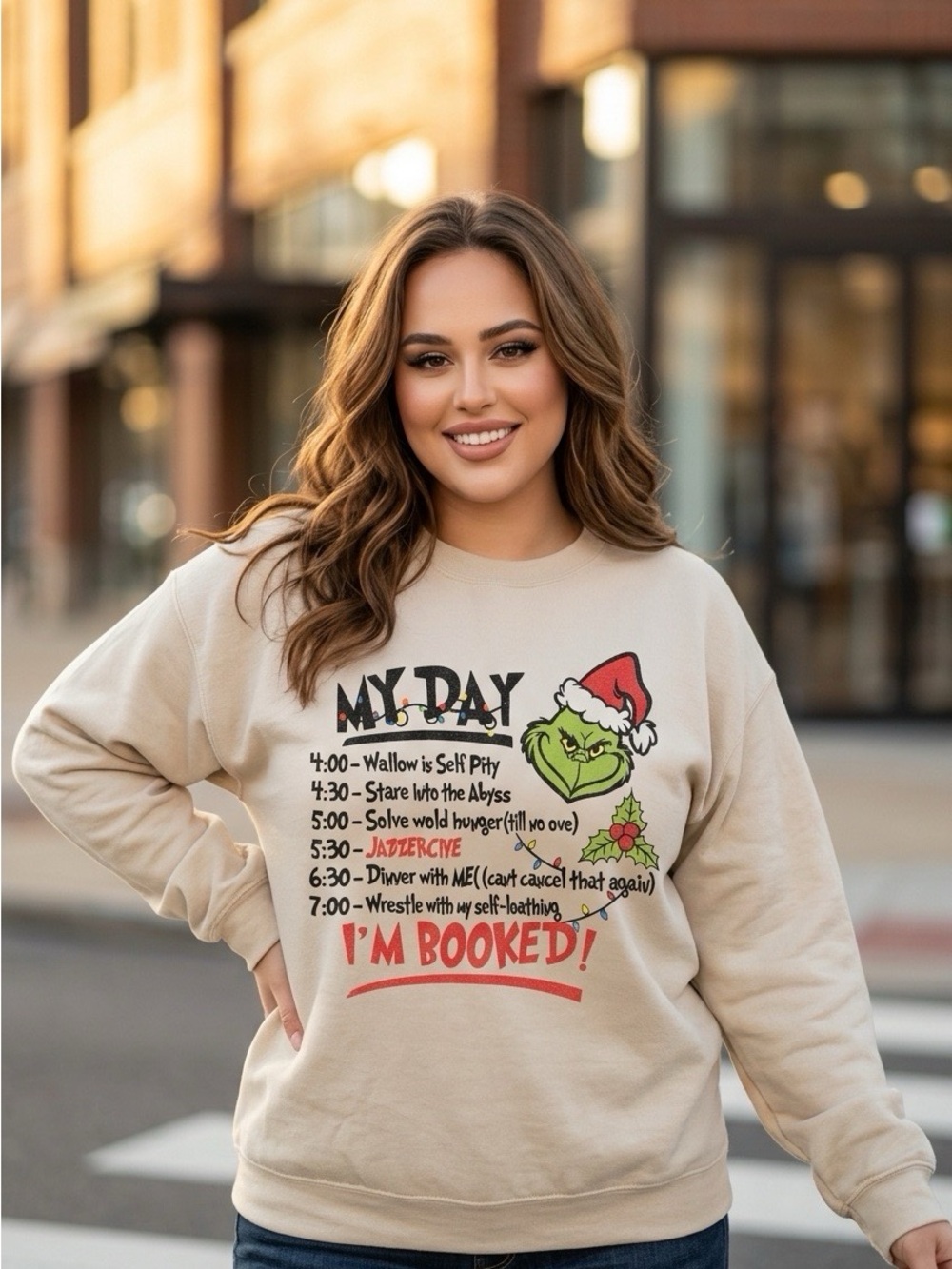 Holiday Grinch Graphic Sweatshirt - Beige